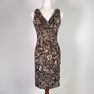 Lauren Ralph Lauren Faux Wrap Dress Women's 2 Brown Batik Print Tank Knee Length